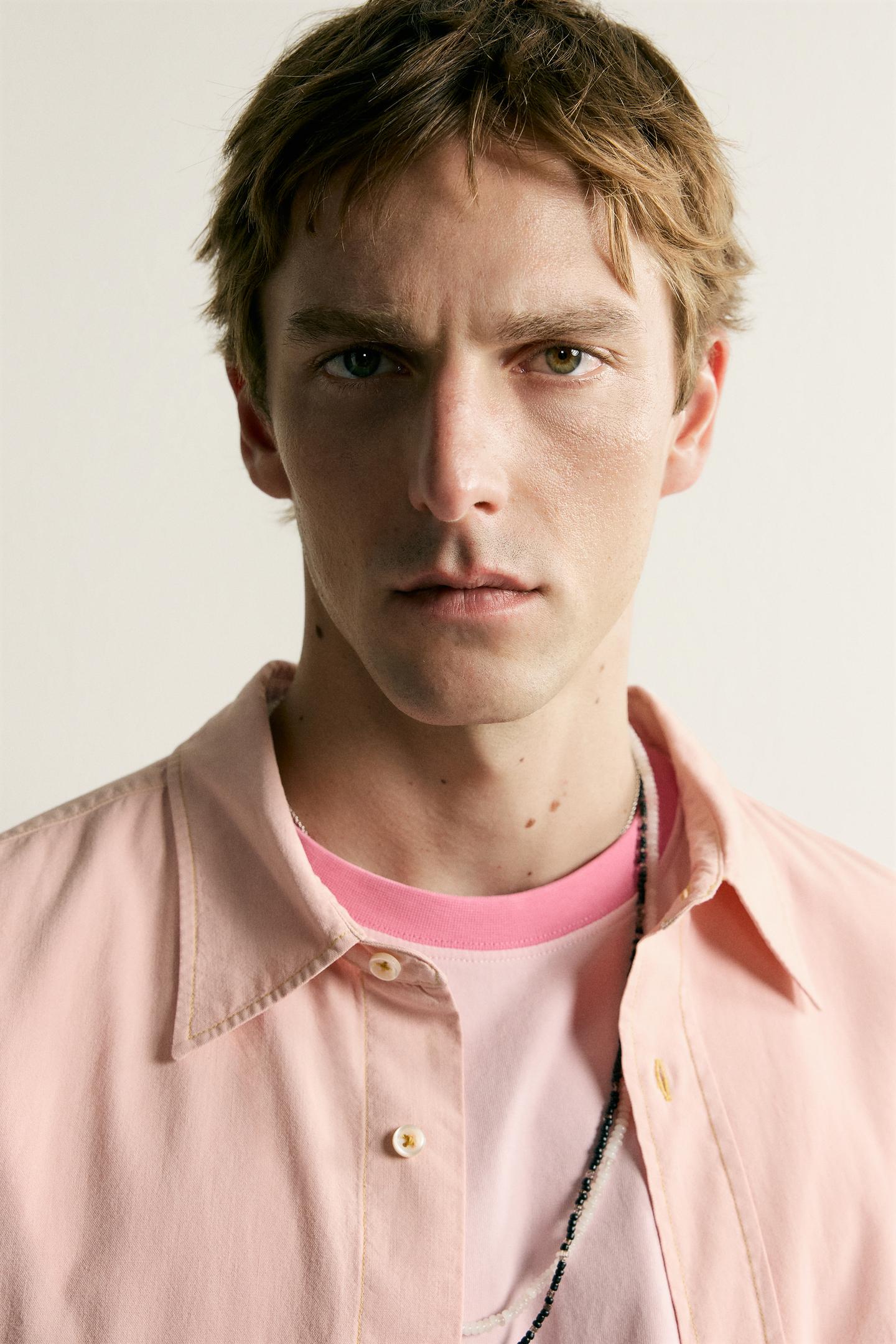 Мужская рубашка Zara Relaxed Fit Pocket, цвет: Светлый розовый — фото 5