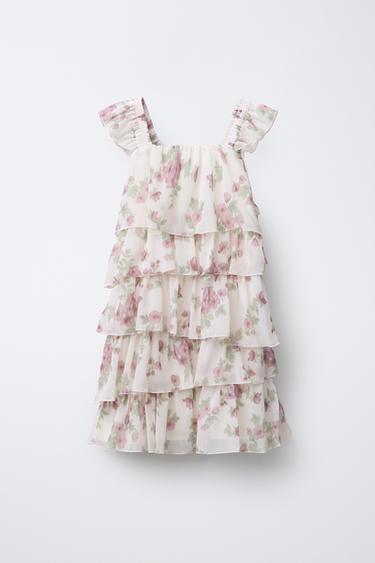 Zara FLORAL PRINT DRESS - Ecru