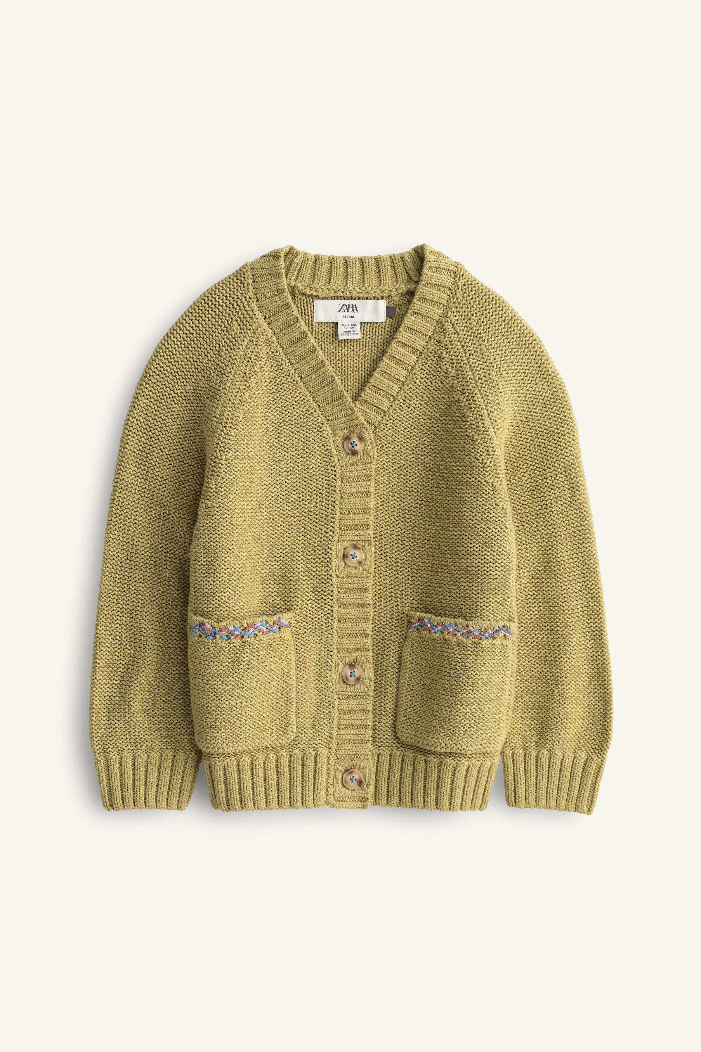 LIMITED EDITION EMBROIDERED TOPSTITCH KNIT CARDIGAN - Washed green