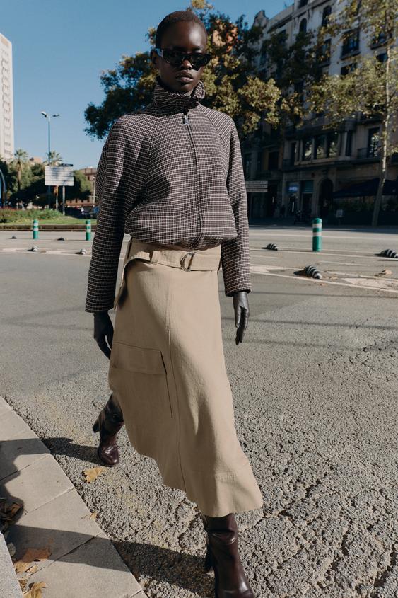 HOUNDSTOOTH QUILTED BOMBER JACKET - Grey / Tan by Zara - Image 0