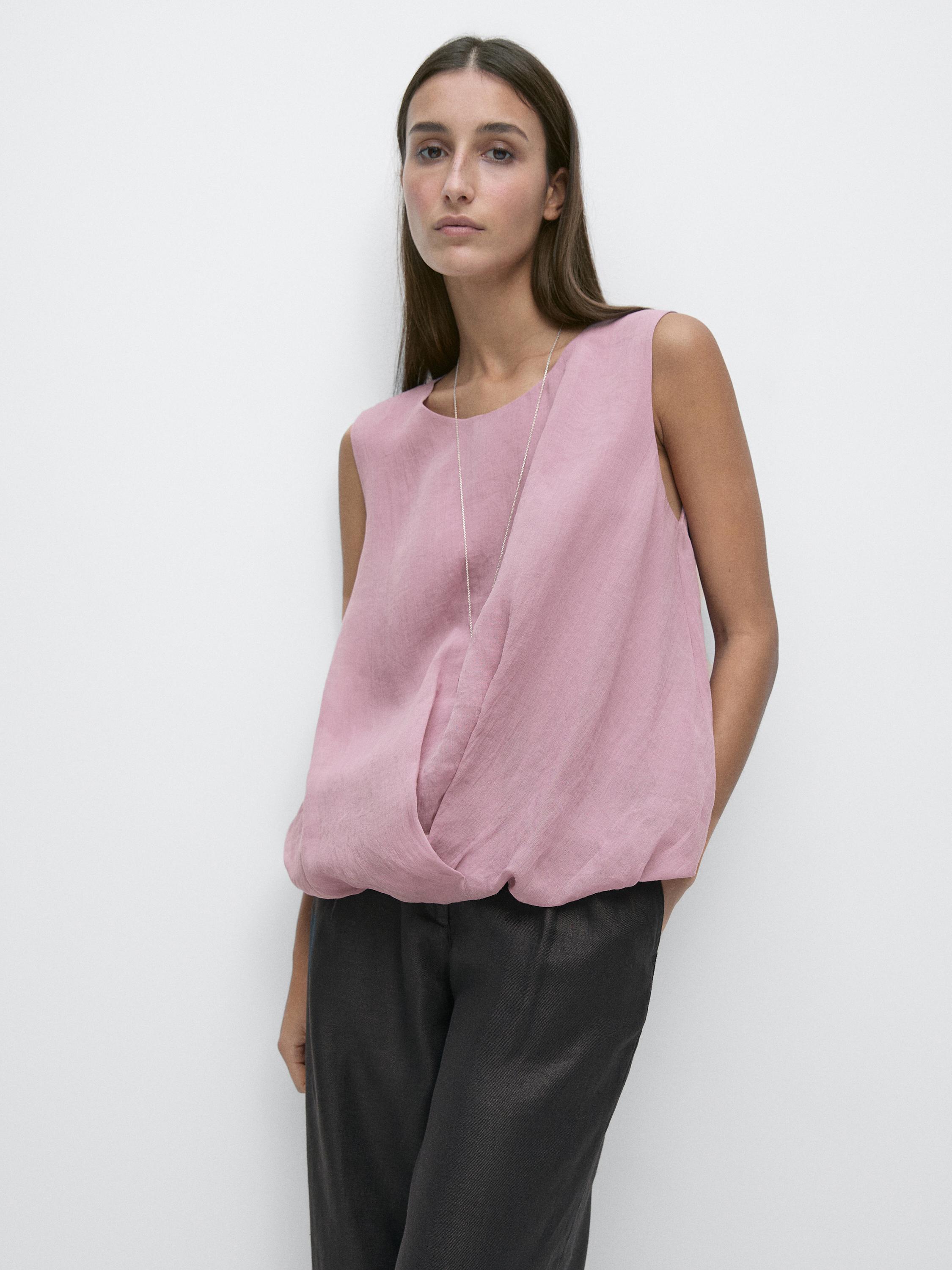 Sleeveless ramie blend top