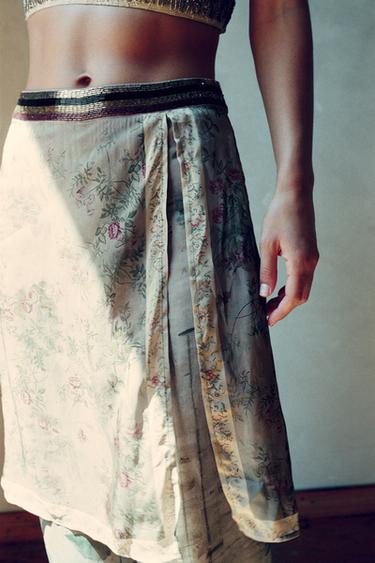 Zara PRINTED EMBROIDERED SKORT - Sea green