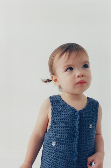 PELELE PUNTO CALADOS FLORES BORDADAS - Azul de Zara