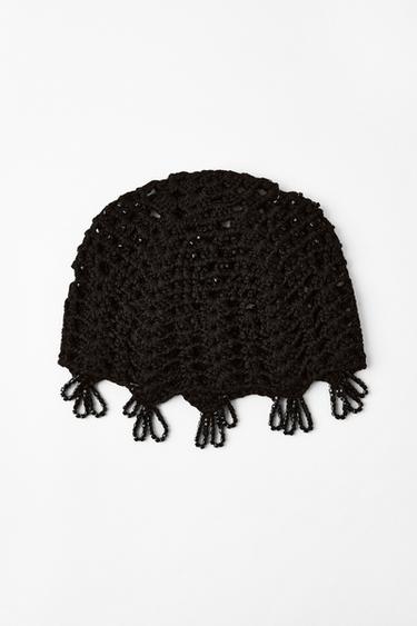 Zara CROCHET SKULLCAP WITH BEADS - Black