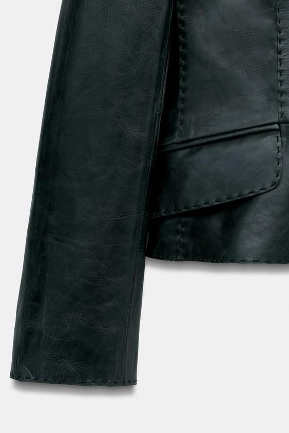 BLAZER CUIR 100% SURPIQÛRES ZW COLLECTION - Noir délavé de Zara - Image 9