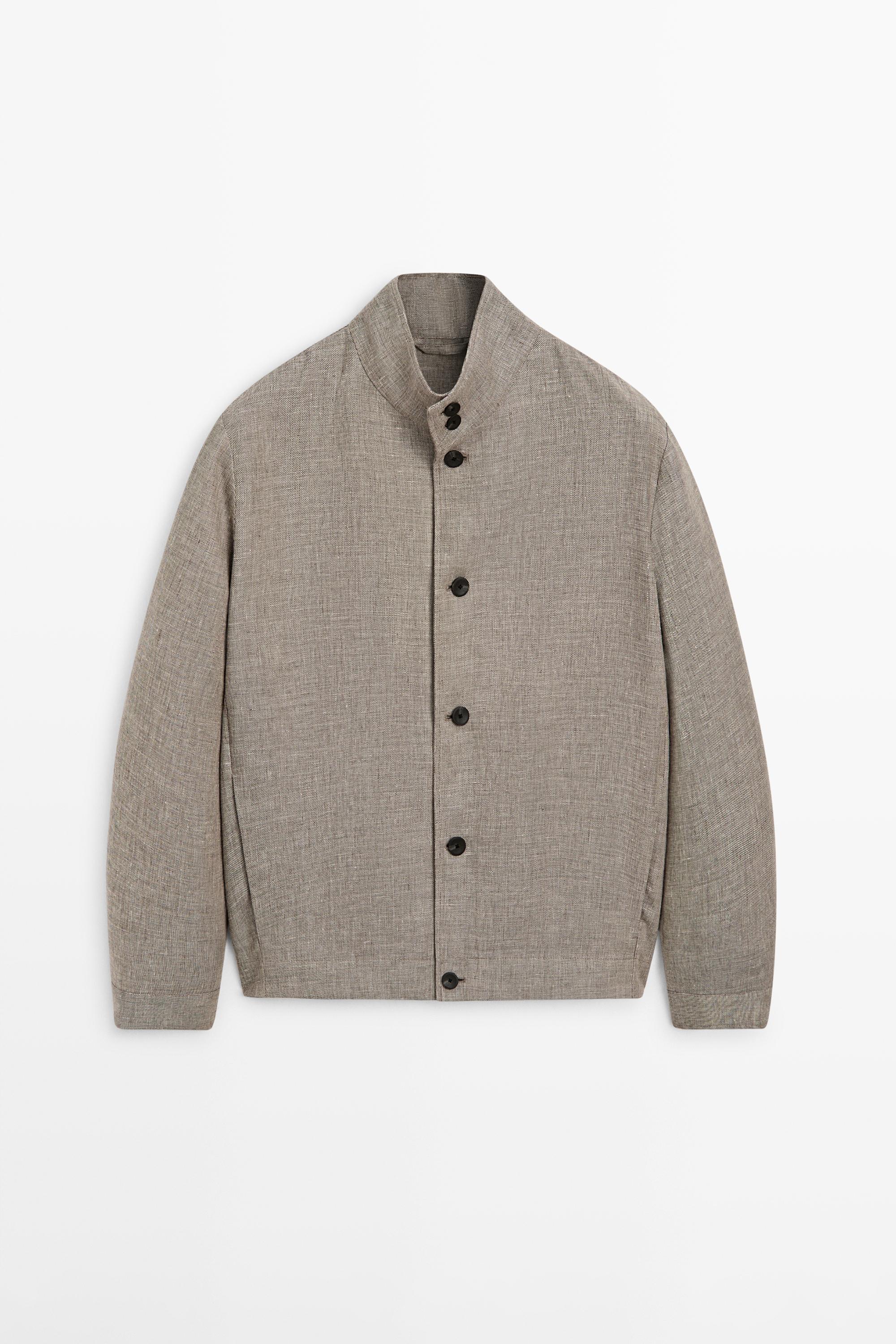 Bomber détail col en mélange de lin