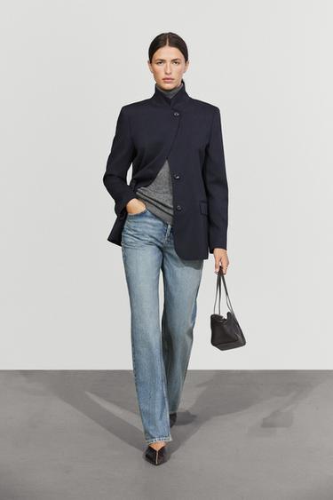 Wool blend blazer with stand-up collar — Deep blue 1