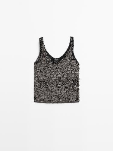 Débardeur perles fantaisie - Gris de Zara