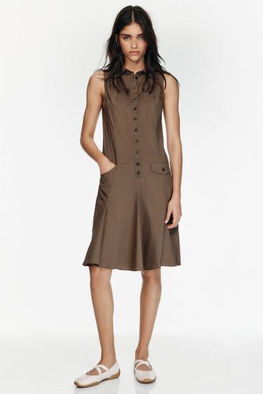 VESTIDO MIDI CAMISERO - Tabaco de Zara