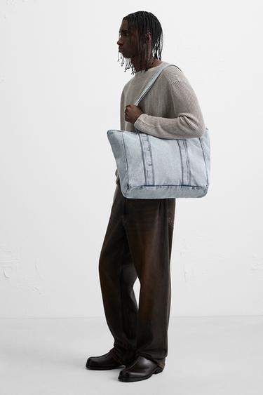 WASHED-EFFECT DENIM TOTE BAG - Blue by Zara - Image 0