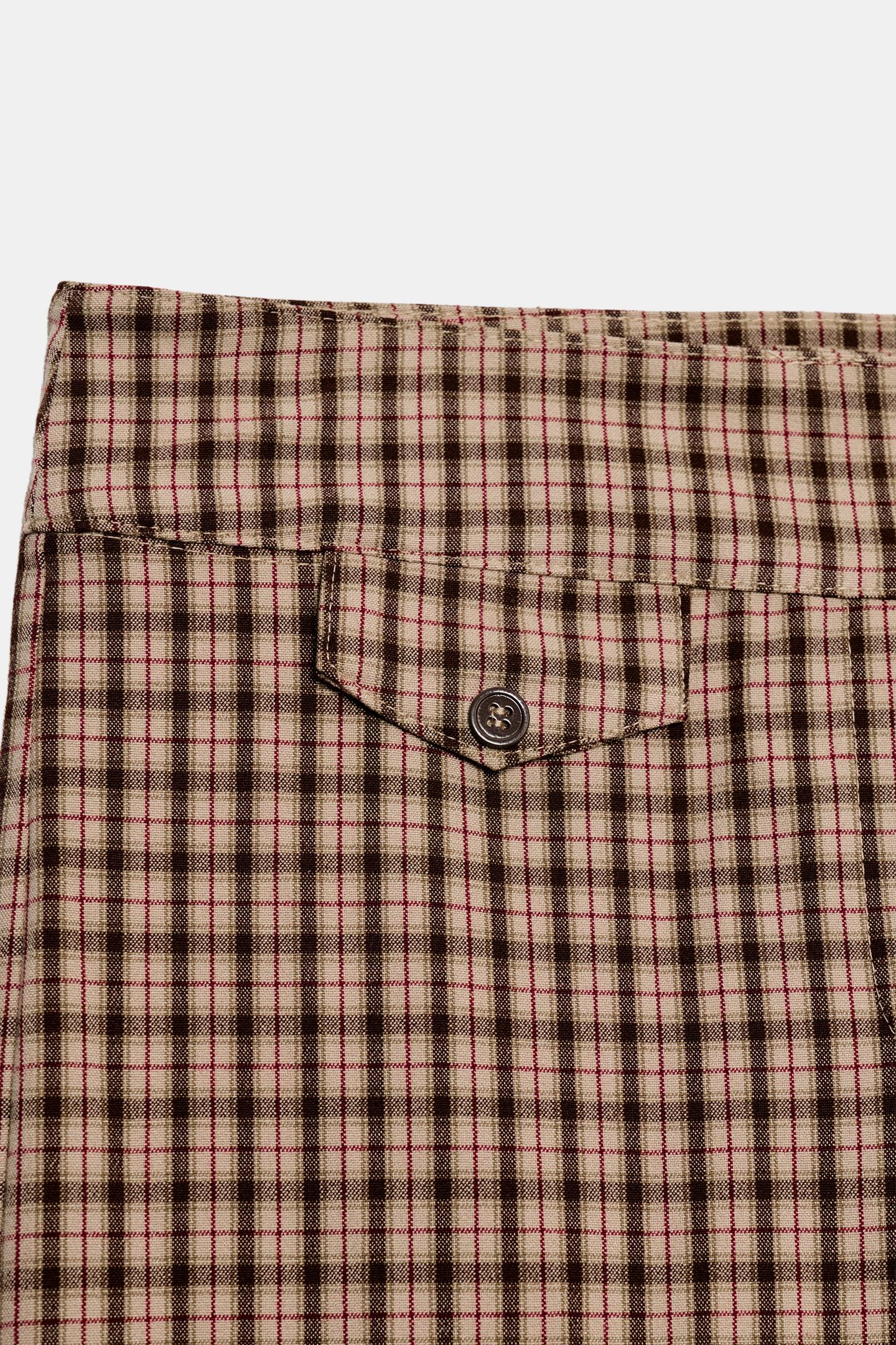 Женские брюки Zara Plaid Pants with Flaps, цвет: Бежевый коричневый — фото 7