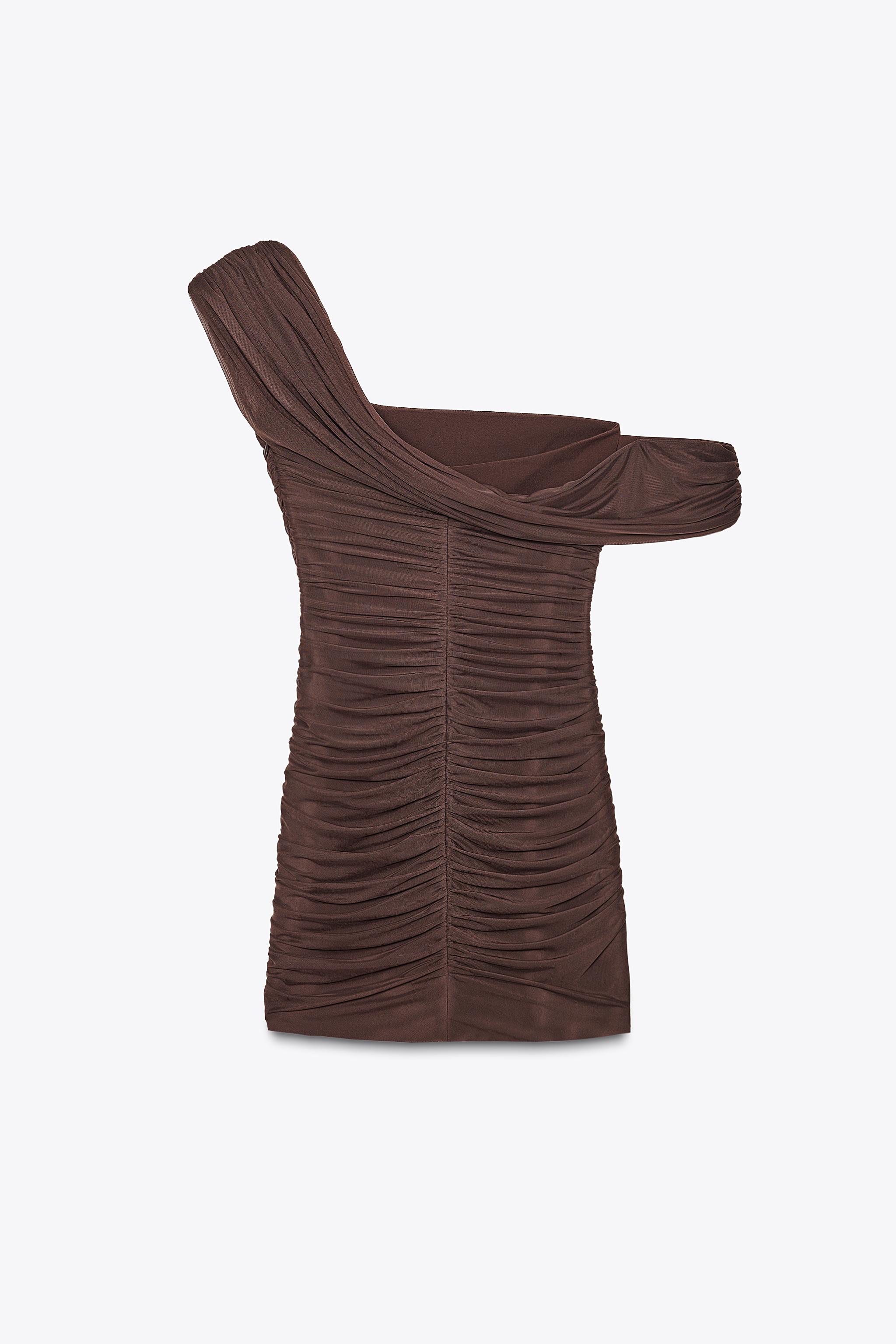 ZARA アシンメトリー マッチングショート丈ワンピース 4772/351 アシンメトリー マッチングショート丈ワンピース - チョコレート