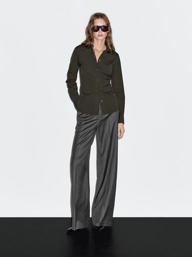Camisa strech mezcla algodón - Verde de Zara