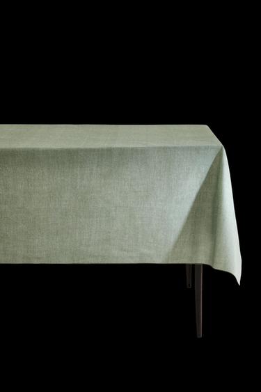 Zara RESIN-COATED COTTON TABLECLOTH WITH OVERLOCK STITCHING - Green - Image 0