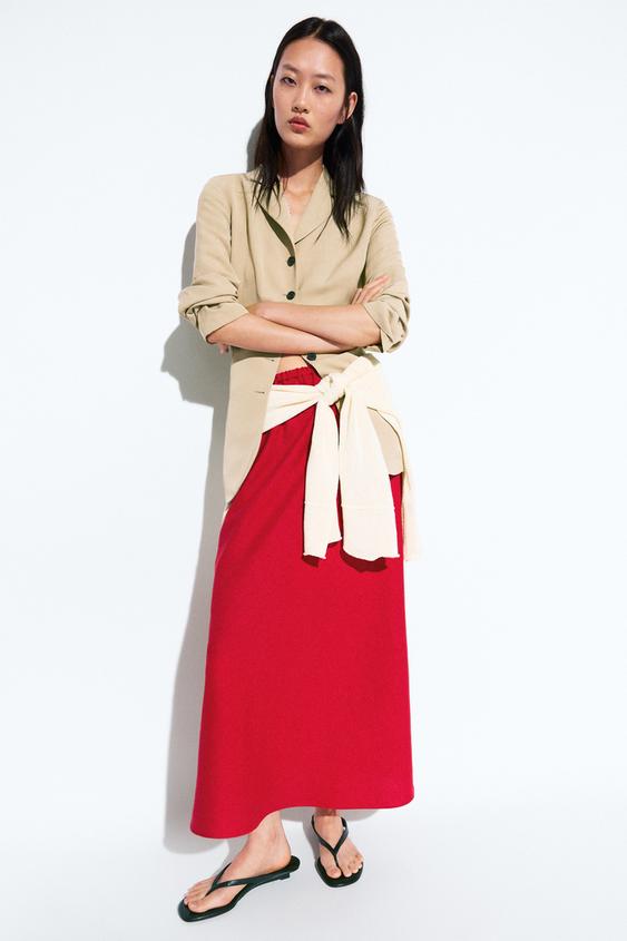 100% linen elasticated midi skirt from Zara - $160
