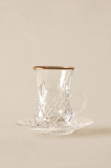 ENGRAVED GLASS TEACUP - Gold by Zara