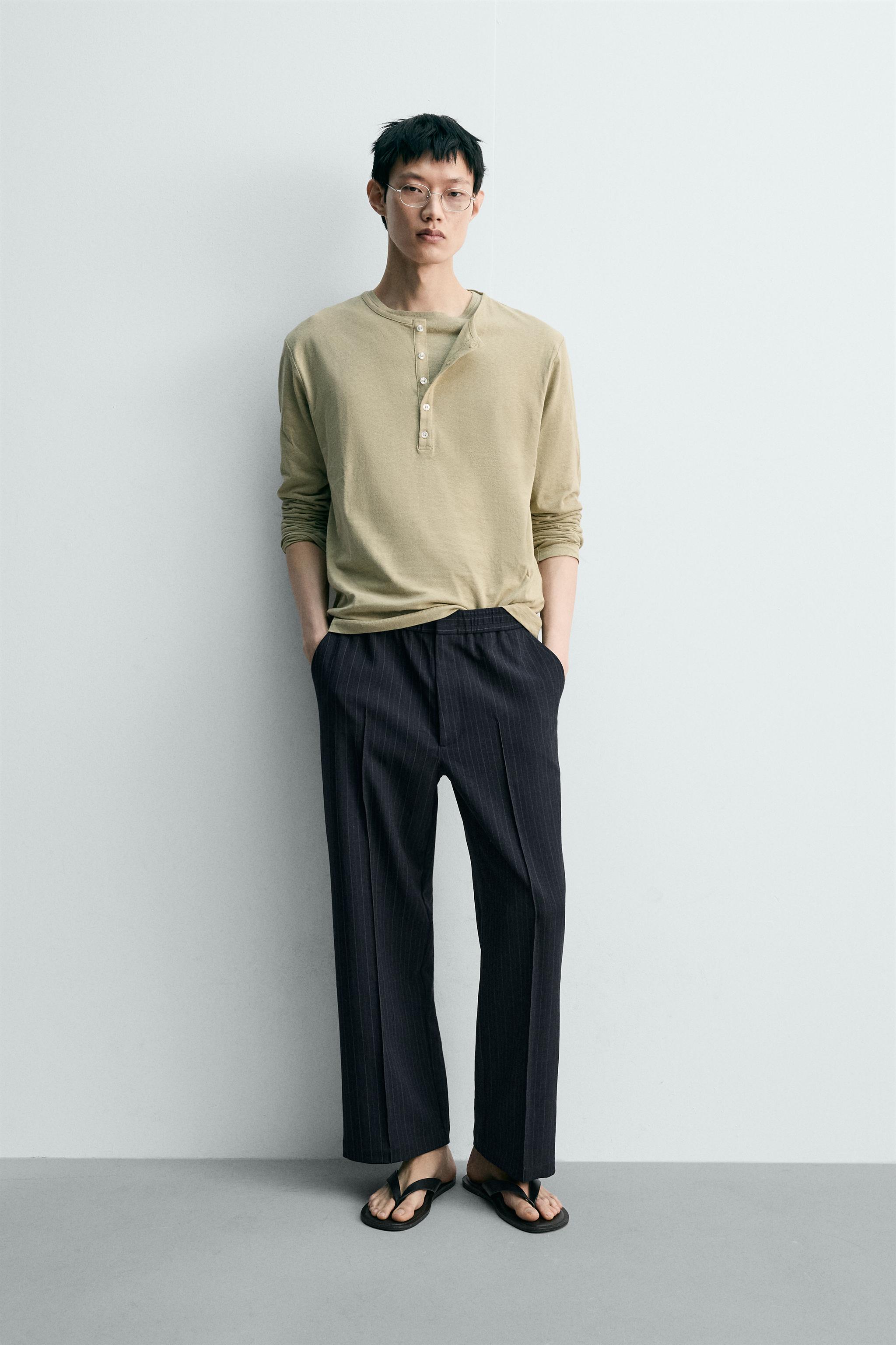 リラックスフィットピンストライプ柄パンツ - ネイビーブルー | ZARA