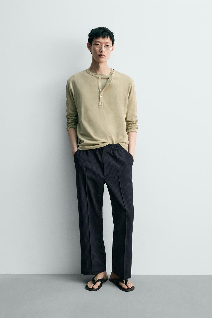 リラックスフィットピンストライプ柄パンツ - ネイビーブルー | ZARA 