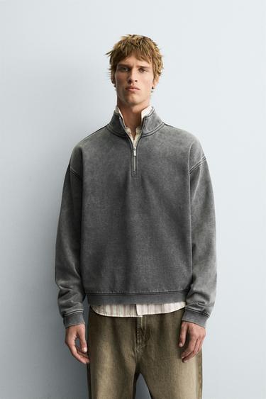 WASHED QUARTER-ZIP SWEATSHIRT - Greyish by Zara