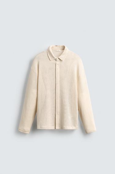 Zara 開放式紋理襯衫 - 骨色 - 圖片 0