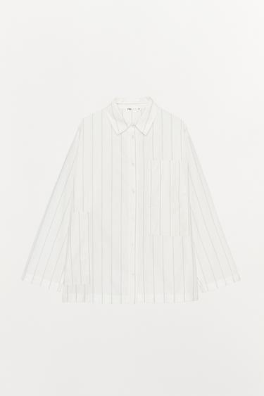 قميص طراز بيجامة مخطط - خَام / بيج الخاص بـ Zara