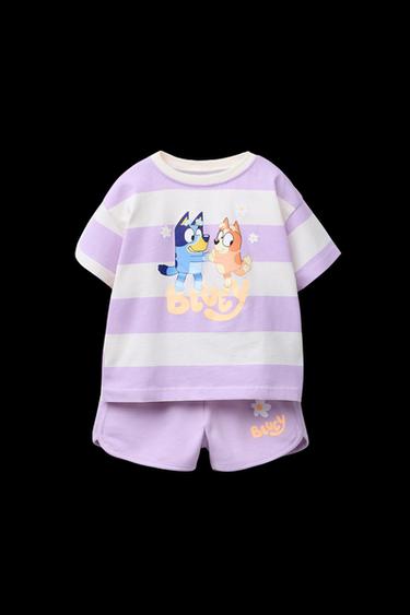 Zara BLUEY © LUDO STUDIO STRIPED T-SHIRT AND SHORTS JOGGING SET - Mauve - Image 0