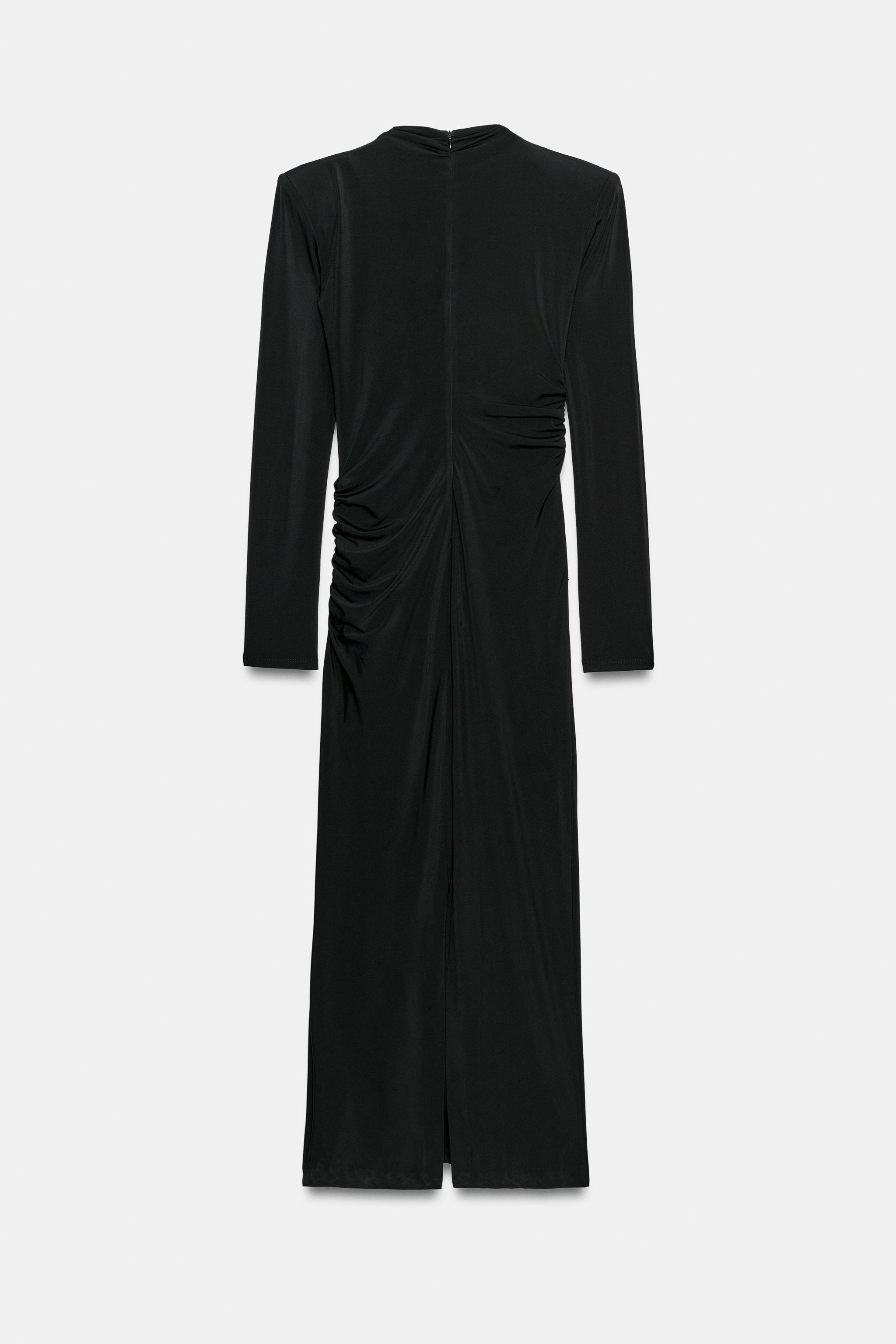 SHOULDER PAD DRAPED MIDI DRESS