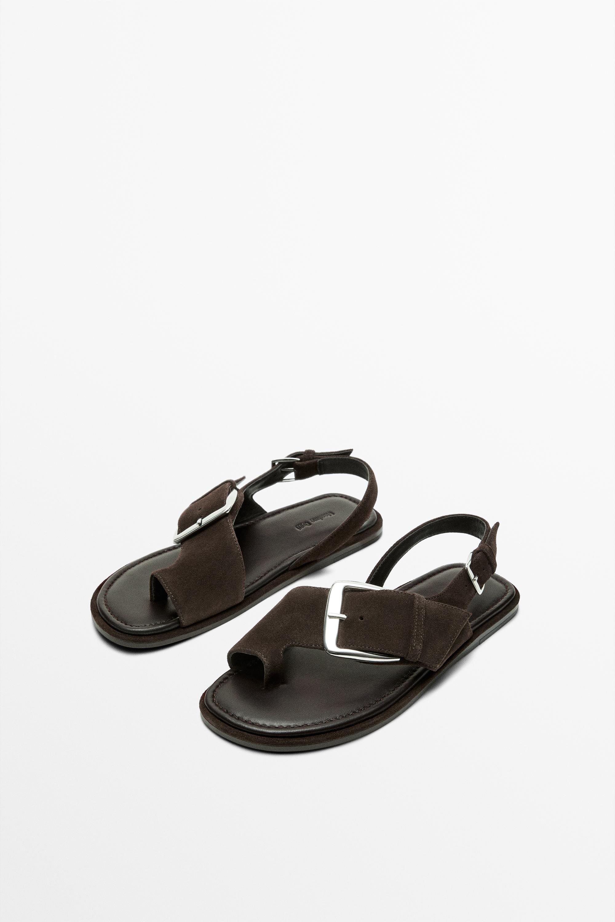 Flat slider sandals with buckle