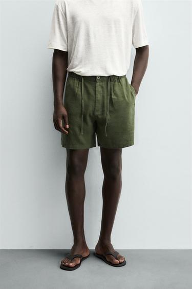 BERMUDA CON LINO - Verde de Zara