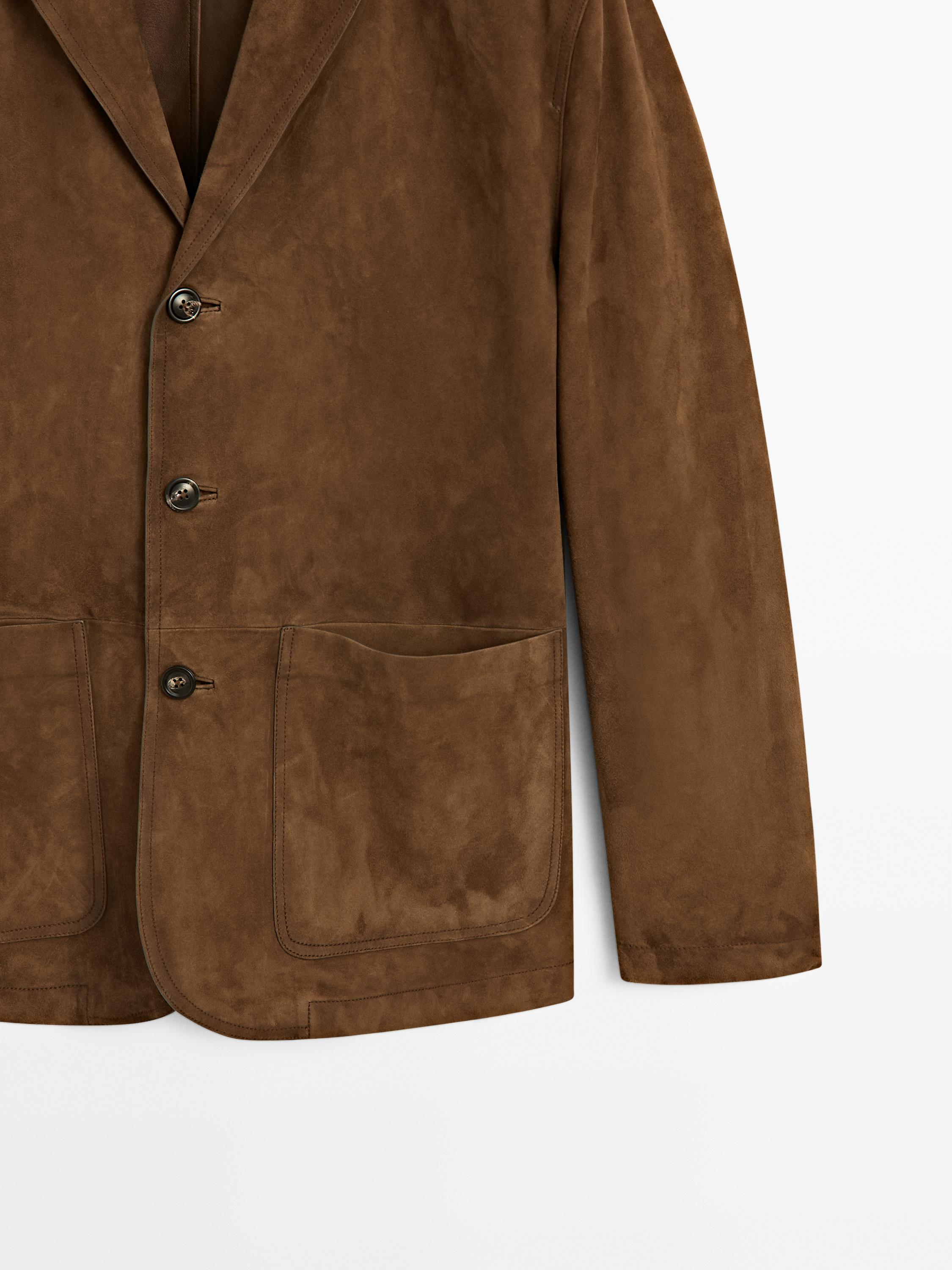 Blazer surpiqûres en cuir finition daim