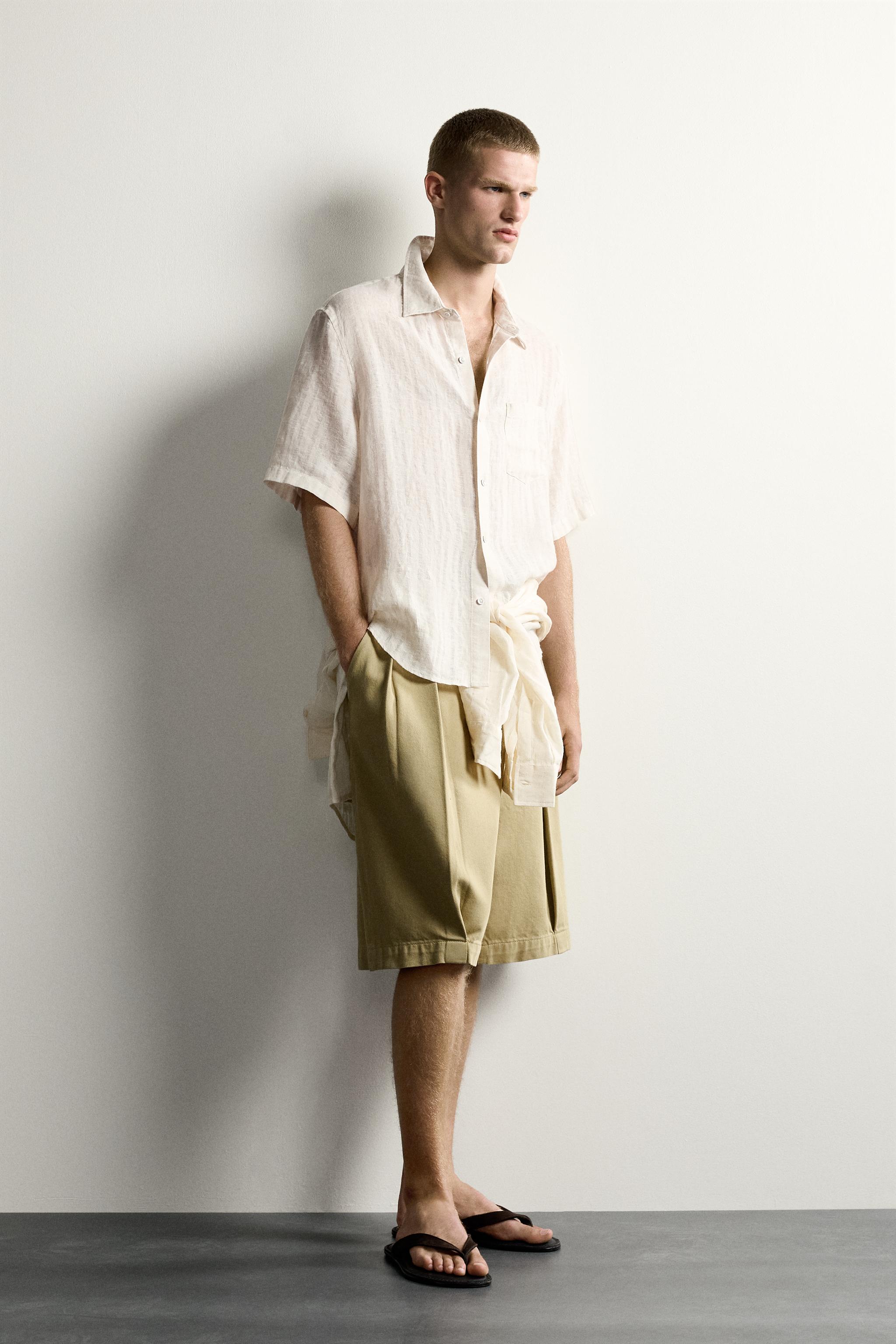 100% LINEN STRIPED JACQUARD SHIRT
