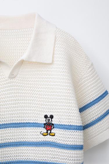 MICKEY MOUSE © DISNEY KNITTED COTTON AND LINEN POLO SHIRT - Blue/White by Zara