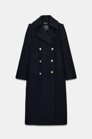 Zara ZARA WOMAN COLLECTION 羊毛混紡長版大衣 - 深海藍色
