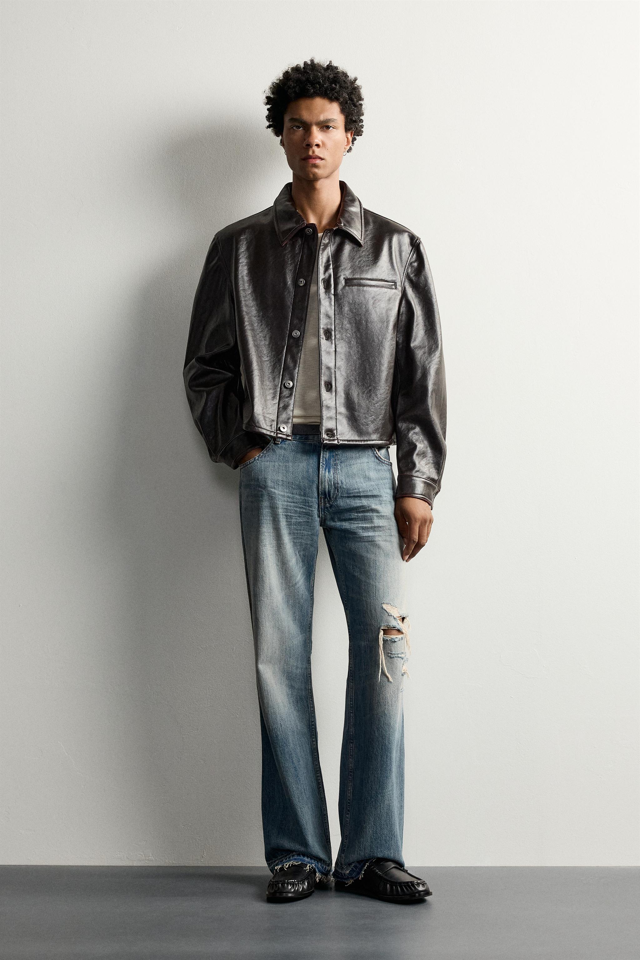 CROPPED-FIT FAUX LEATHER-EFFECT OVERSHIRT