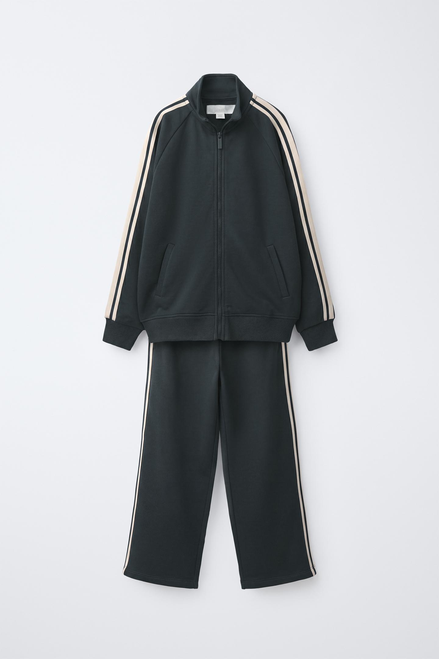 Детский комплект Zara Zip Sweatshirt and Wide Leg Pants Set with Contrast Stripes, цвет: Синий — фото 2