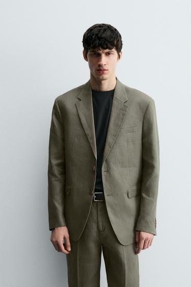 Zara 100% LINEN SUIT BLAZER - Light green