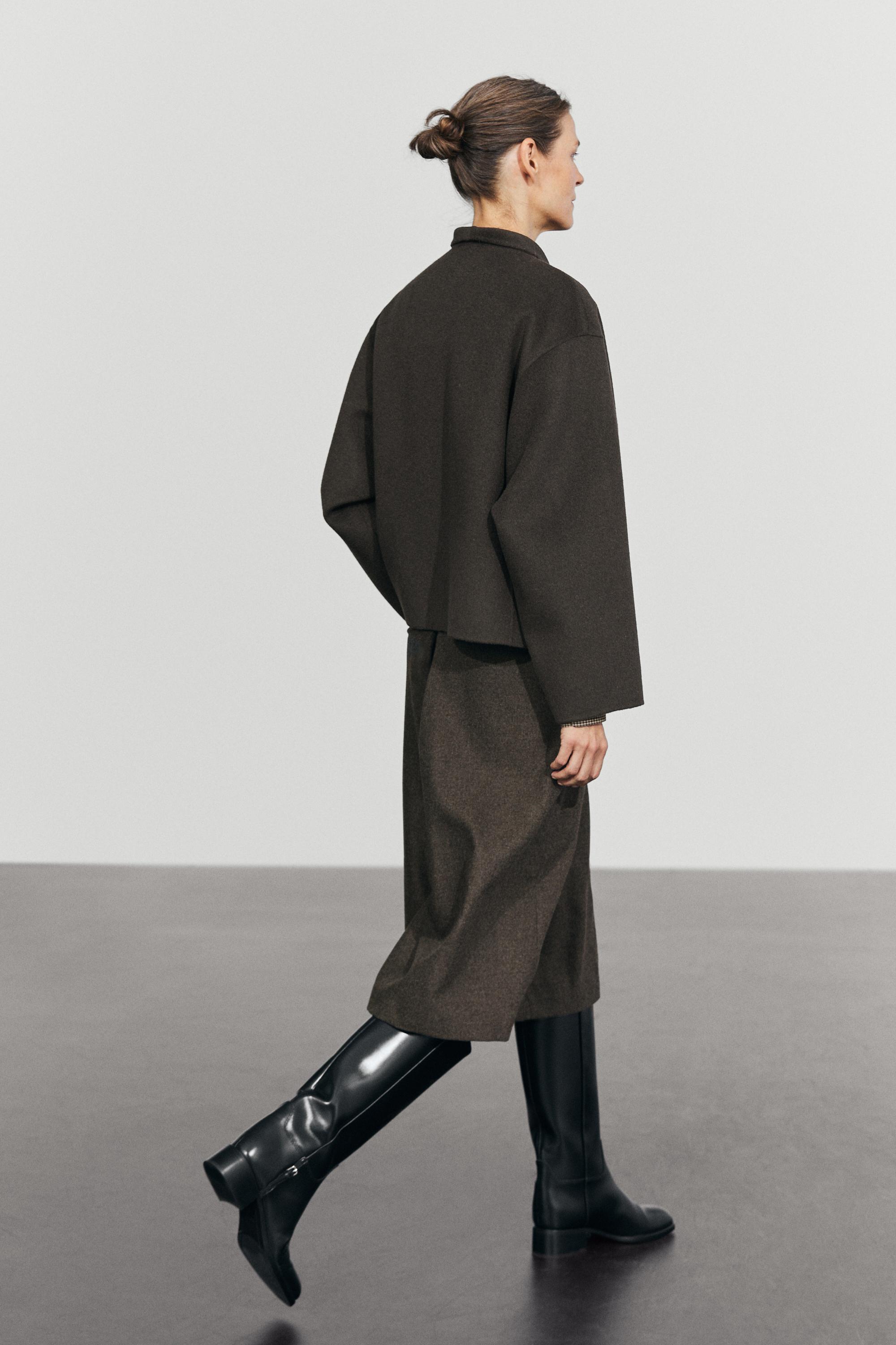 Short wool blend coat with button details
