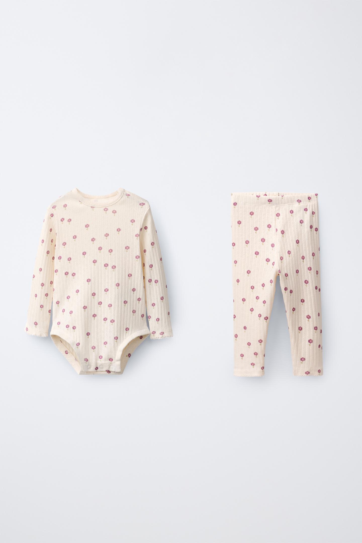 Детский комплект Zara Floral Print Bodysuit and Leggings Set, цвет: Пастельный розовый