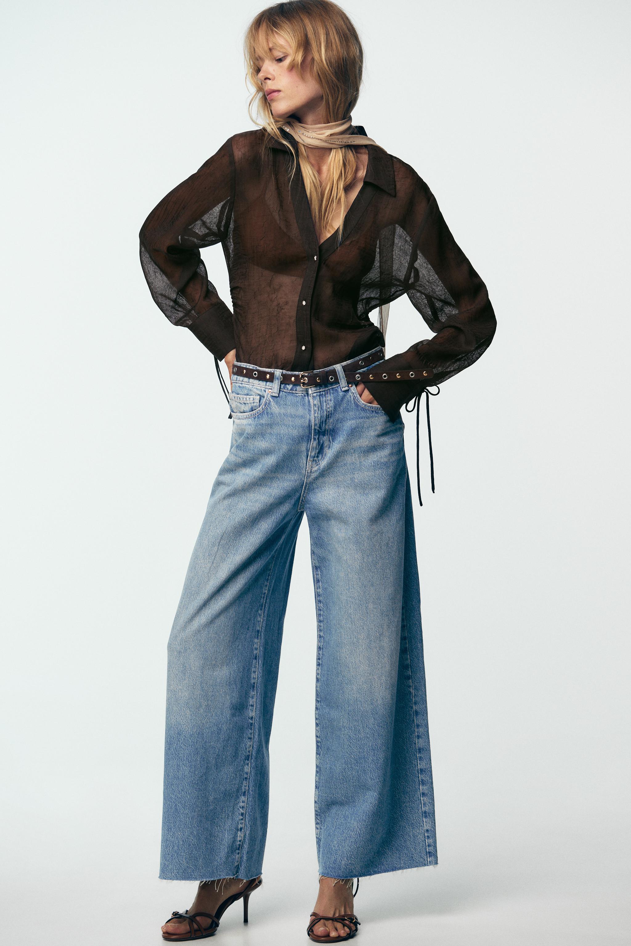 SEMI-SHEER SHIRT WITH TIES - Dark brown | ZARA United States