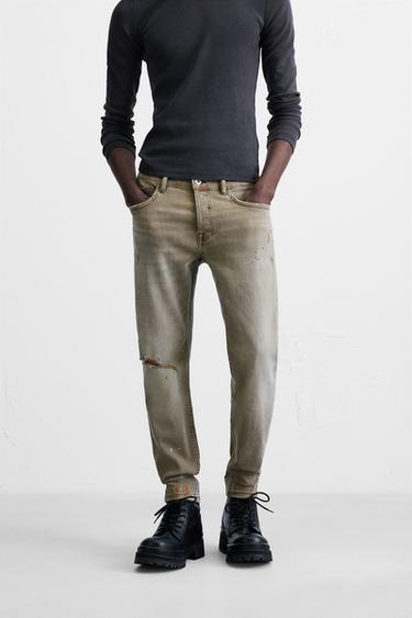 RIPPED SKINNY FIT JEANS - Brown by Zara