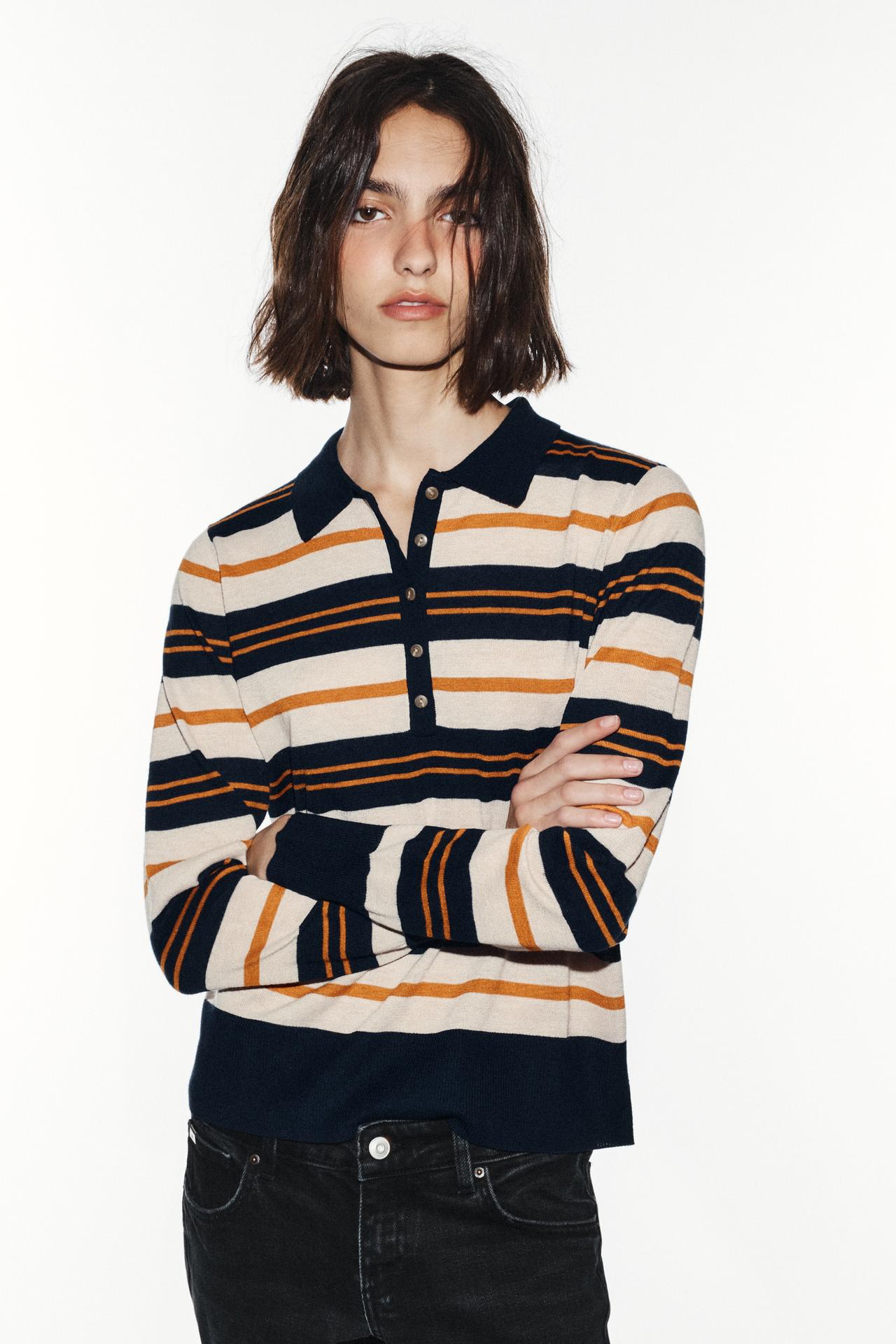 STRIPED KNIT POLO — Multicolored