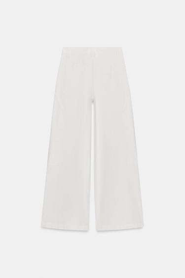 PANTALON WIDE LEG COTON ZW COLLECTION - Blanc cassé de Zara - Image 4