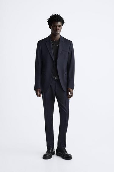 Zara TEXTURED SUIT PANTS - Navy blue - Image 0