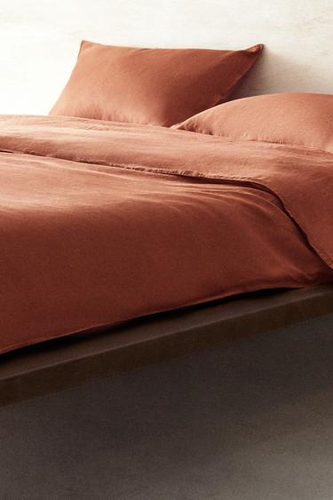 WASHED LINEN DUVET COVER (140 GXM²) - Brick by Zara
