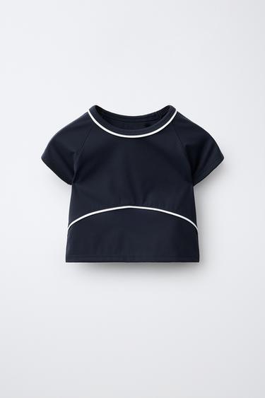 SPORTY CONTRAST PIPING T-SHIRT - Ink blue by Zara