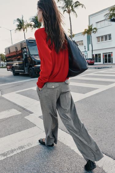 WIDE-LEG HOUNDSTOOTH TROUSERS - Black / Ecru by Zara - Image 4