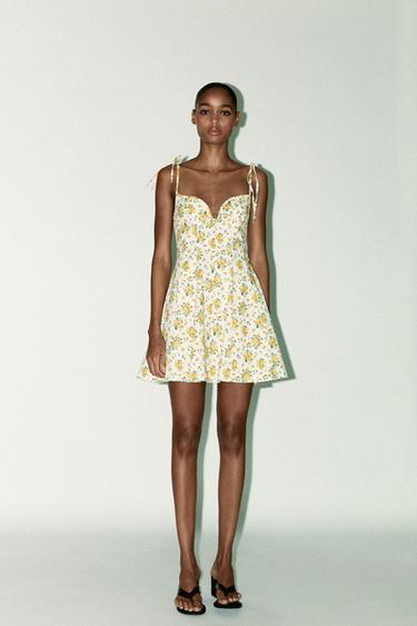 Zara FLORAL POPLIN DRESS - yellow - Image 0