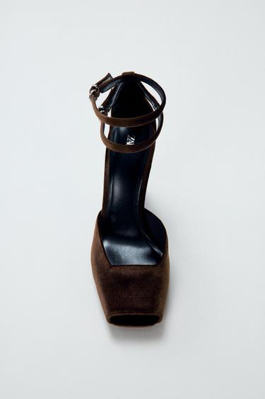 Zara VELVET EFFECT STRAPPY SANDALS - Brown