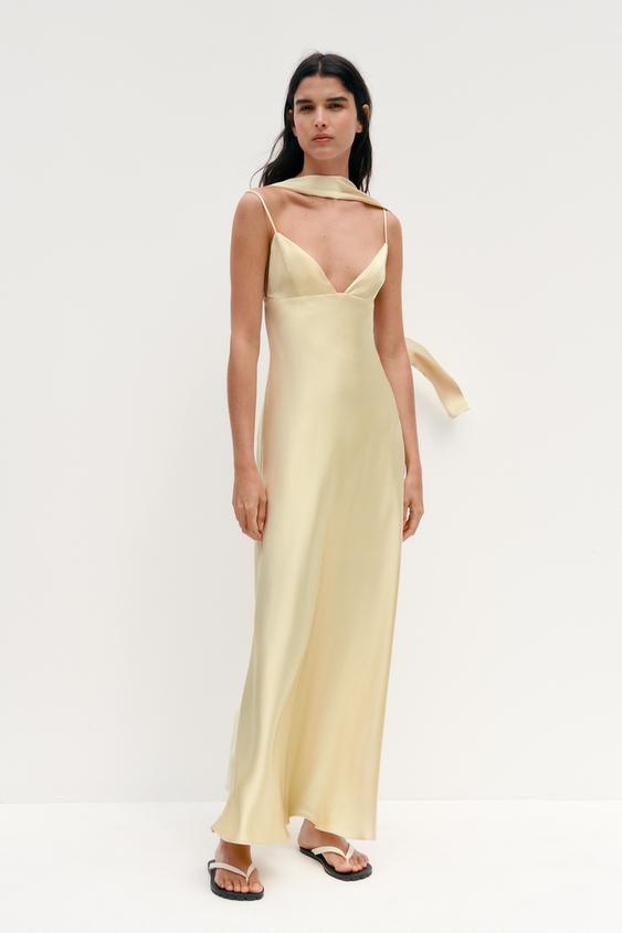 SATIN EFFECT FOULARD DRESS