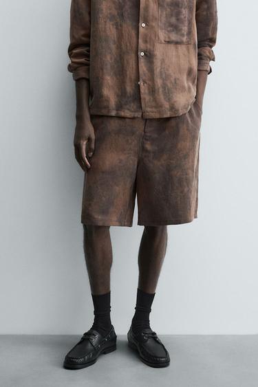 Zara TIE DYE PRINT JOGGER SHORTS - Burnt orange